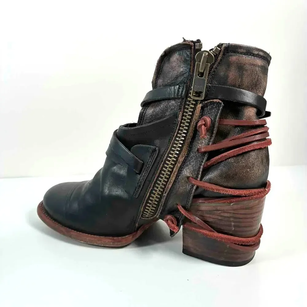 Freebird by Steven Crue Black Leather Backlace Bootie - Size 10